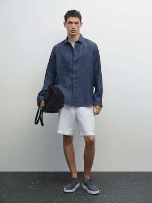 Lniana Koszula Regular Fit Z Efektem Sprania - Niebieski Atramentowy - - Massimo Dutti - Mężczyzna