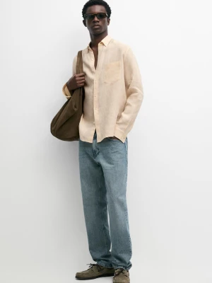 Lniana Koszula Regular Fit Z Kieszenią - Pomarańczowy - - Massimo Dutti - Male