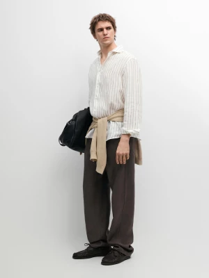 Lniana Koszula Slim Fit W Paski - Biały Złamany - - Massimo Dutti - Mężczyzna