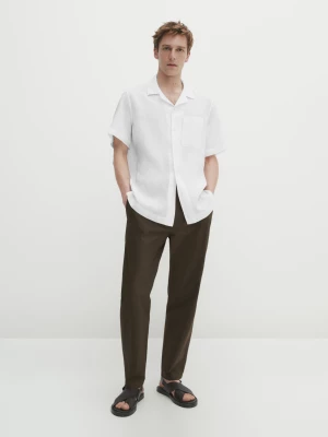 Lniana Koszula Slim Fit Z Krótkim Rękawem - Biały - - Massimo Dutti - Mężczyzna