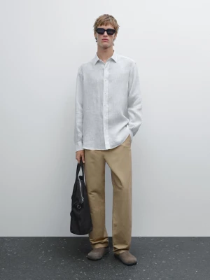 Lniana Koszula W Paski Regular Fit - Biały - - Massimo Dutti - Mężczyzna