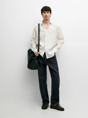 Lniana Koszula W Paski Regular Fit - Biały - - Massimo Dutti - Mężczyzna