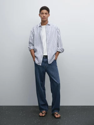 Lniana Koszula W Paski Regular Fit - Błękit Królewski - - Massimo Dutti - Mężczyzna
