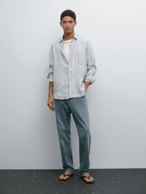 Lniana Koszula W Paski Regular Fit - Granatowy - - Massimo Dutti - Mężczyzna