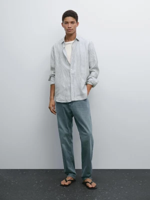 Lniana Koszula W Paski Regular Fit - Granatowy - - Massimo Dutti - Mężczyzna