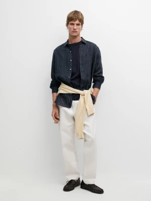 Lniana Koszula W Paski Regular Fit - Granatowy - - Massimo Dutti - Mężczyzna