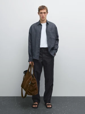 Lniana Koszula Wierzchnia Regular Fit Z Efektem Sprania - Ciemnoszary - - Massimo Dutti - Mężczyzna