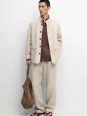 Lniana Koszula Wierzchnia Total Look - Beżowy - Massimo Dutti - Male