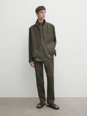 Lniana Koszula Wierzchnia Z Fakturą (Jest Częścią Kompletu) - Khaki - - Massimo Dutti - Mężczyzna