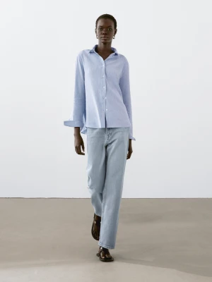 Lniana Koszula Z Długim Rękawem - Błękitny - - Massimo Dutti - Kobieta