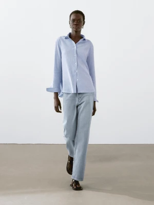 Lniana Koszula Z Długim Rękawem - Błękitny - - Massimo Dutti - Kobieta