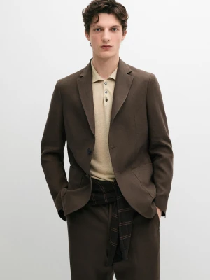 Lniana Marynarka Garniturowa - Brązowy - - Massimo Dutti - Mężczyzna