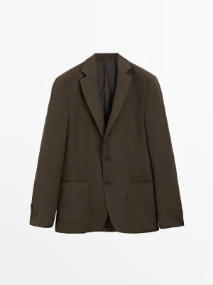 Lniana Marynarka Garniturowa - Brązowy - - Massimo Dutti - Mężczyzna