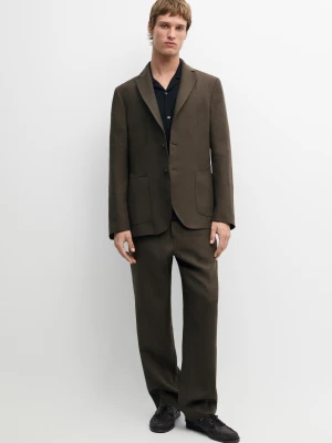 Lniana Marynarka Garniturowa - Brązowy - - Massimo Dutti - Mężczyzna