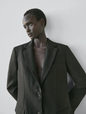 Lniana Marynarka Z Ozdobną Klapą - Czarny - - Massimo Dutti - Kobieta