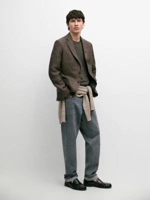 Marynarka Ze 100% Lnu Z Detalami Kieszeni - Opalony - - Massimo Dutti - Mężczyzna