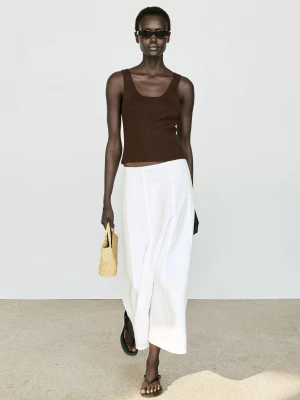 Lniana Spódnica Midi Z Efektem Denimu - Biały Złamany - - Massimo Dutti - Female