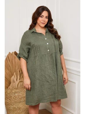 Plus Size Company Lniana sukienka "Cerif" w kolorze khaki rozmiar: 48