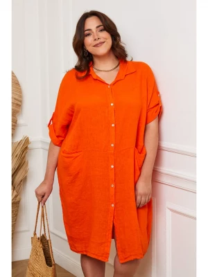 Plus Size Company Lniana sukienka "Claudine" w kolorze pomarańczowym rozmiar: 52