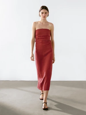 Lniana Sukienka Midi Bez Ramiączek - Multicolor - - Massimo Dutti - Kobieta