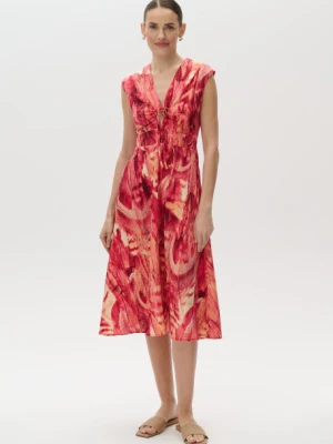 Lniana sukienka midi z wiązaniem przy dekolcie Greenpoint