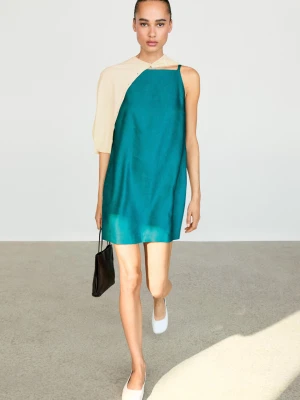 Lniana Sukienka Mini - Niebieski - Massimo Dutti - Female