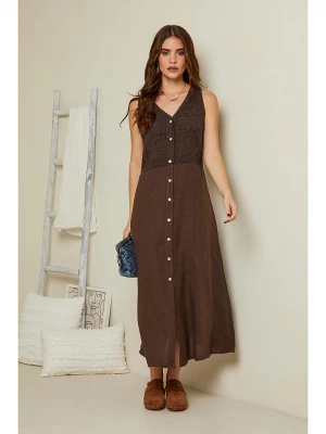 Rodier Lin Lniana sukienka w kolorze brązowym rozmiar: L/XL