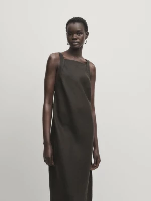 Lniana Sukienka Z Dekoltem Halter - Brązowy - - Massimo Dutti - Kobieta