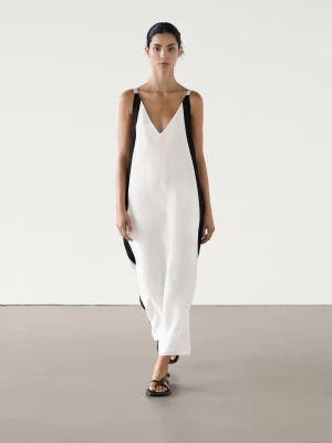 Lniana Sukienka Z Kontrastowanymi Lamówkami - Surowy - - Massimo Dutti - Kobieta