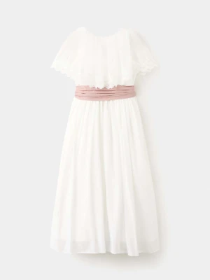 Lniana sukienka z wiązaniem biały - Dzieci - - MANGO KIDS
