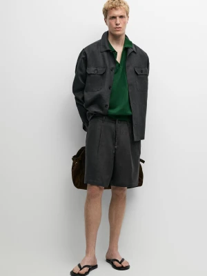 Lniane Bermudy Z Gumką W Pasie – Total Look - Szmaragdowoniebieski - - Massimo Dutti - Mężczyzna