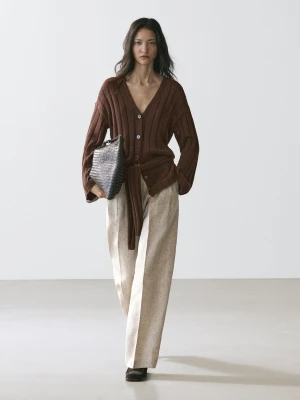 Lniane Garniturowe Spodnie - Beżowy - - Massimo Dutti - Kobieta