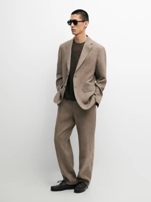 Lniane Garniturowe Spodnie - Opalony - - Massimo Dutti - Mężczyzna