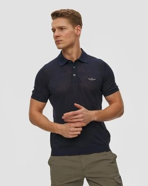 Zdjęcie produktu Lniane Polo Męskie Aeronautica Militare Granatowy