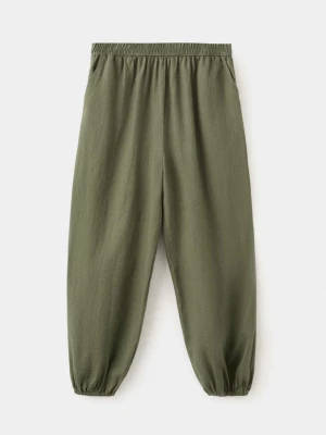 Lniane spodnie haremki khaki - Dzieci - lata - MANGO KIDS