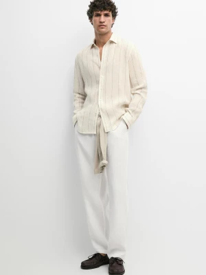 Lniane Spodnie Jogger - Biały - Massimo Dutti - Male