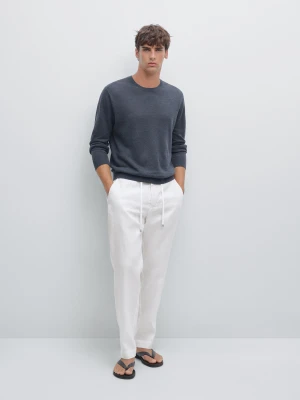 Lniane Spodnie Jogger - Biały - - Massimo Dutti - Mężczyzna