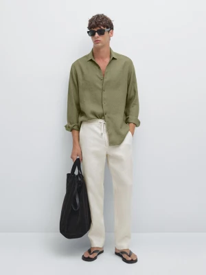 Lniane Spodnie Jogger - Piaskowy - - Massimo Dutti - Mężczyzna
