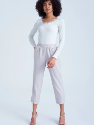 Lniane spodnie o długości do połowy łydki, kremowe Greenpoint