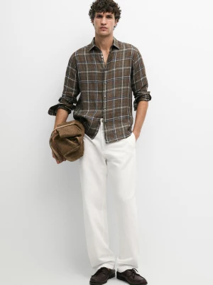 Lniane Spodnie O Prostym Kroju Z Bawełną - Biały Złamany - Massimo Dutti - Male