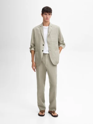 Lniane Spodnie Od Garnituru Z Gumką W Pasie - Limonka - - Massimo Dutti - Mężczyzna