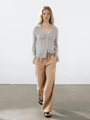 Lniane Spodnie Od Garnituru Z Wystrzępieniem - Brązowy - - Massimo Dutti - Kobieta