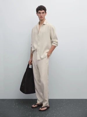 Lniane Spodnie Regular Fit - Piaskowy - - Massimo Dutti - Mężczyzna