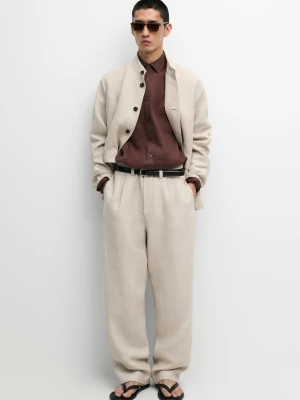 Lniane Spodnie Total Look - Beżowy - - Massimo Dutti - Male