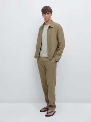 Lniane Spodnie Total Look - Jasnozielony - - Massimo Dutti - Mężczyzna