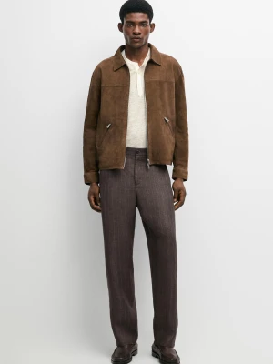 Lniane Spodnie W Paski O Prostym Kroju - Brązowy - Massimo Dutti - Male
