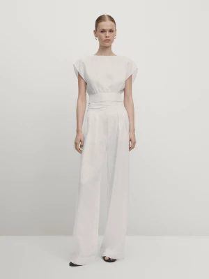 Lniane Spodnie Z Plisami W Pasie − Studio - Biały - - Massimo Dutti - Kobieta