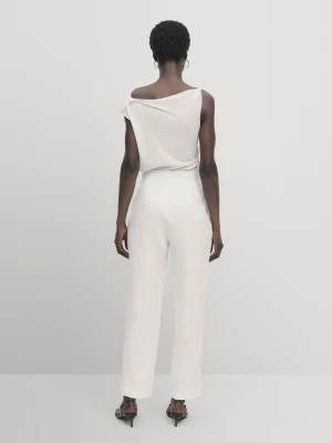 Lniane Spodnie Z Dwiema Zakładkami − Studio - Biały - - Massimo Dutti - Kobieta
