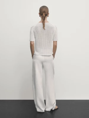 Lniane Spodnie Z Regulowanym Dołem Nogawek - Biały - - Massimo Dutti - Kobieta