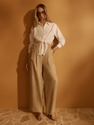 Lniane spodnie z wiązaniem z boku TARANKO